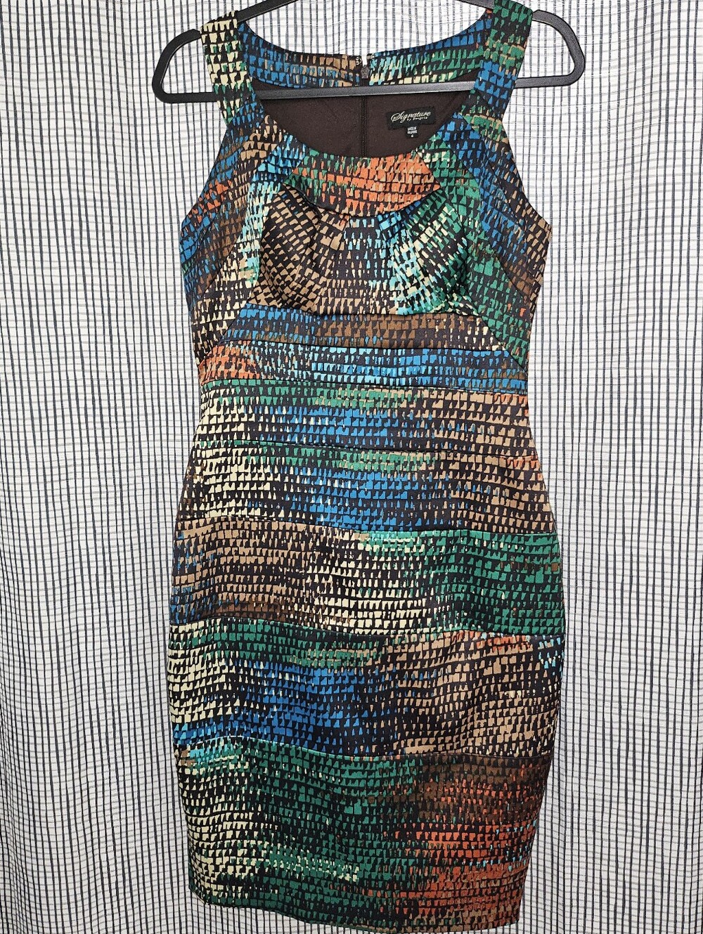 Signature by Sangria Multicolor Abstract Mosaic Geometric Sheath Dress Size 6
